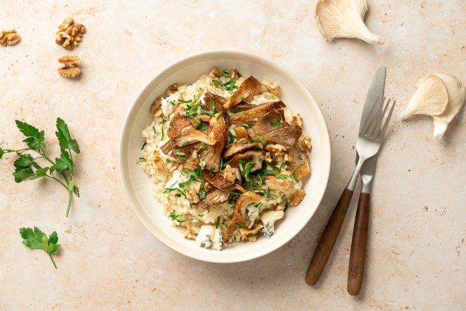 Oesterzwammen risotto met gorgonzola